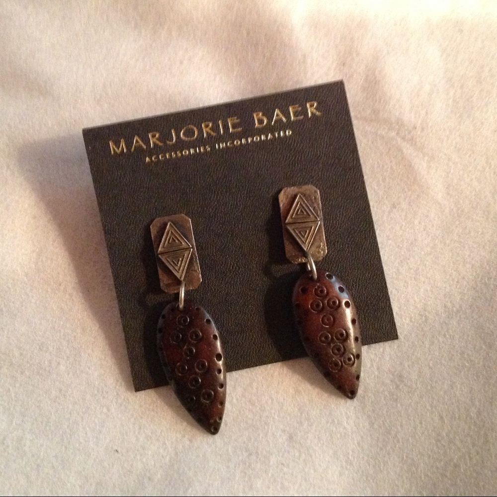 Marjorie Baer Pierced Wood & Metal Dangle Earrings